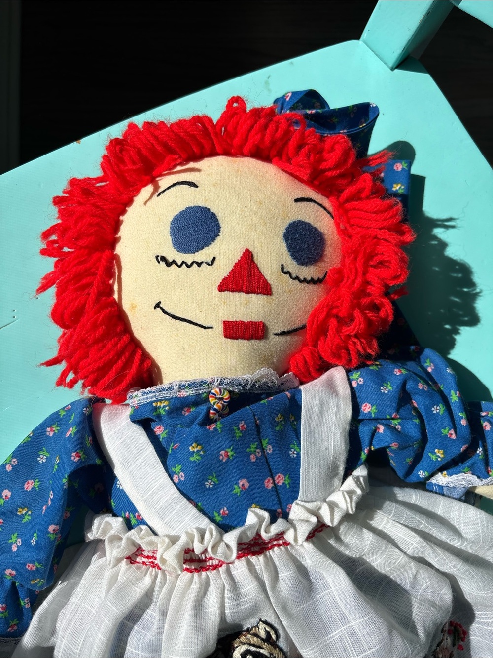 Classic Handmade Raggidy Ann Doll Plush Toy in Red Hair and Blue Dress - Picture 2 of 10